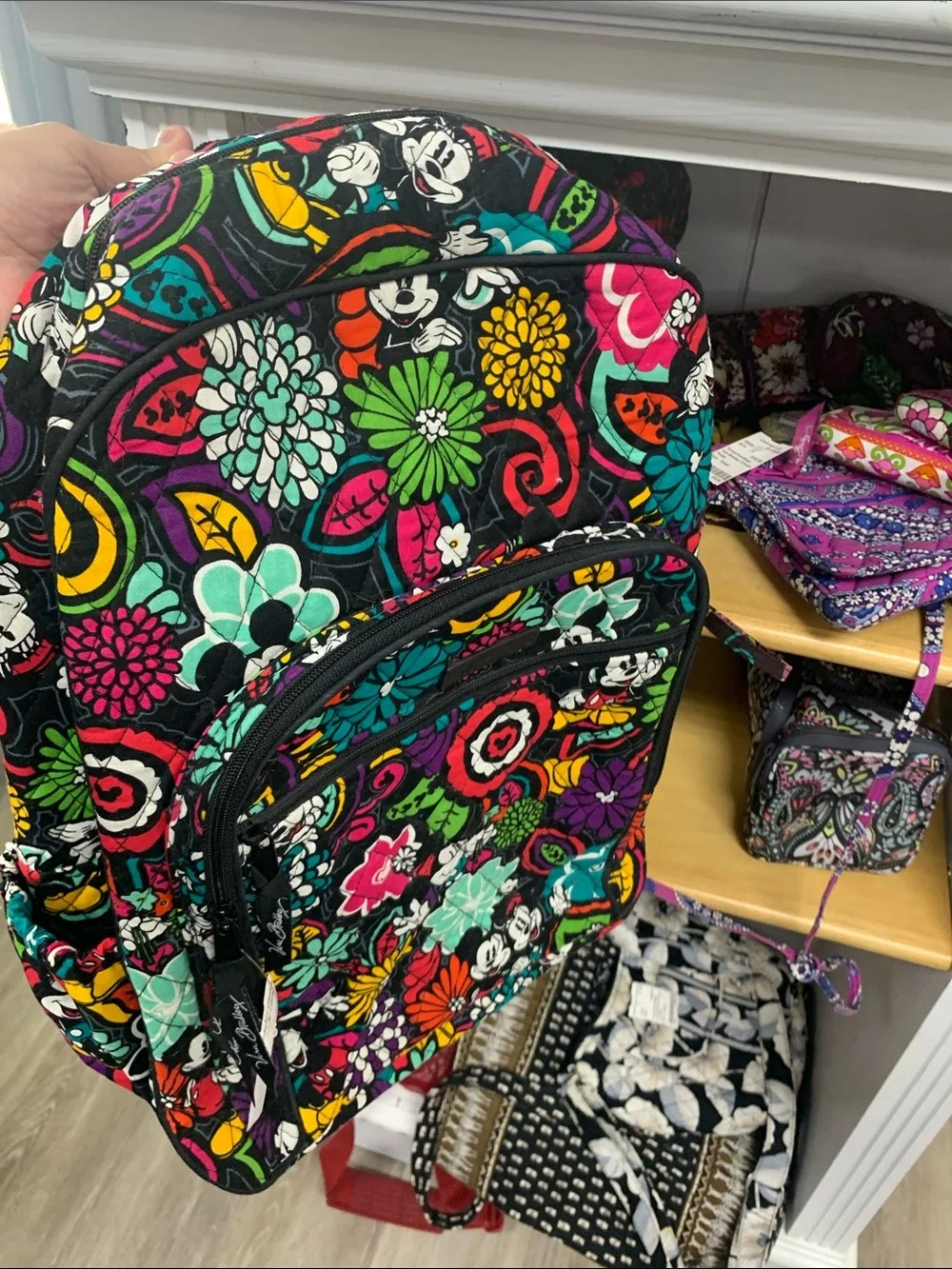 Vera Bradley Black Multicolor Floral Quilted Backpack Special Edition Disney